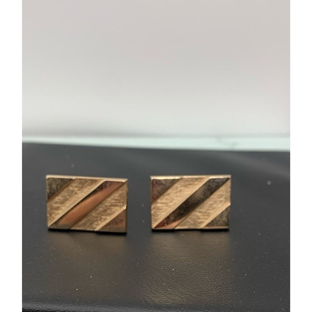 Vintage Foster Classic Polished & Brushed‎ Gold Tone Rectangle Cuff Links Signed